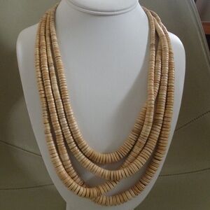 Vintage Natural Wood Discs Graduated Beads Multistrand Necklace 21.5"